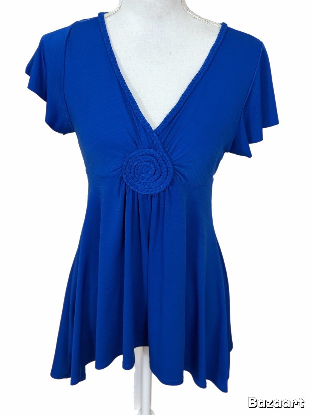 Heart Soul Royal Blue V-Neck Empire Waist Flowy Top Women’s Medium - Picture 2 of 7